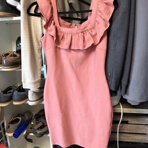 Ruffled Square-Neck Mini Dress in Rose Pink